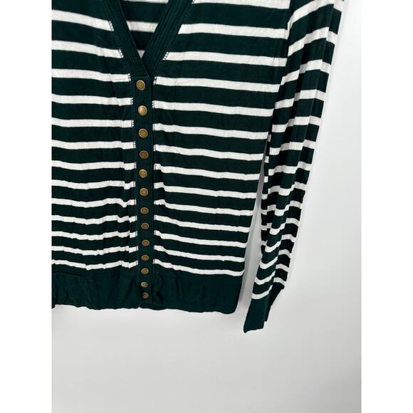 Zenana Green White Striped Button Down V Neck Cardigan Top Womens Small NWT - Picture 3 of 7
